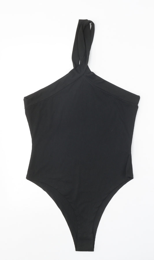 SheIn Womens Black Polyester Bodysuit One-Piece Size L Snap