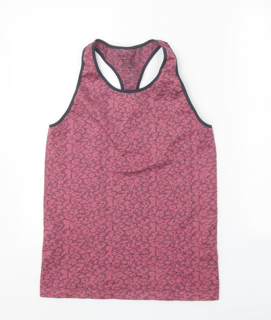 Boux Active Womens Pink Animal Print Polyester Basic Tank Size 16 Scoop Neck Pullover - Leopard Print Racerback