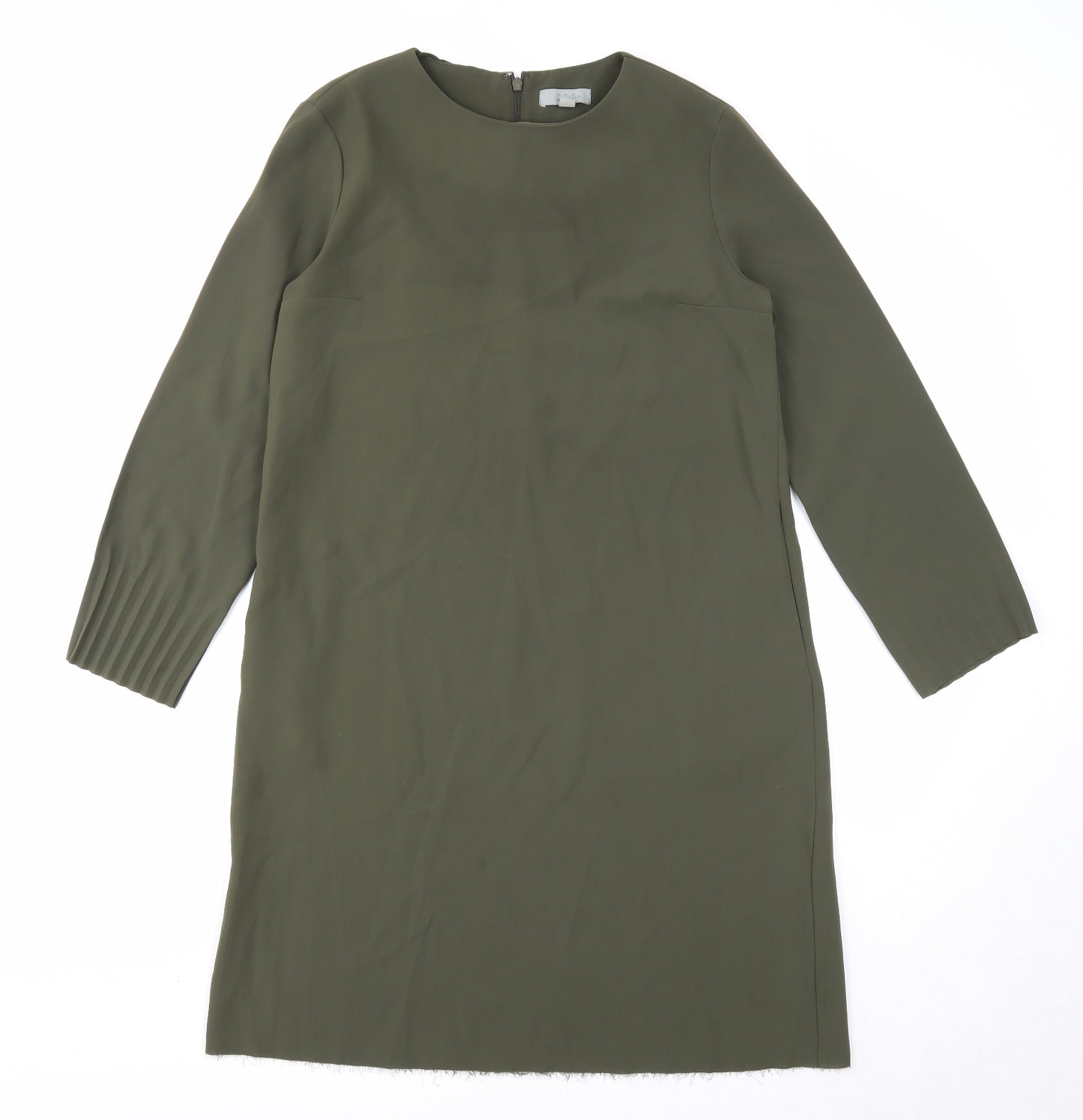 COS Womens Green Polyester A-Line Size 6 Round Neck Zip