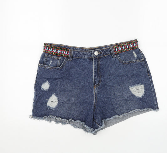 Papaya Womens Blue Cotton Hot Pants Shorts Size 12 Regular Button
