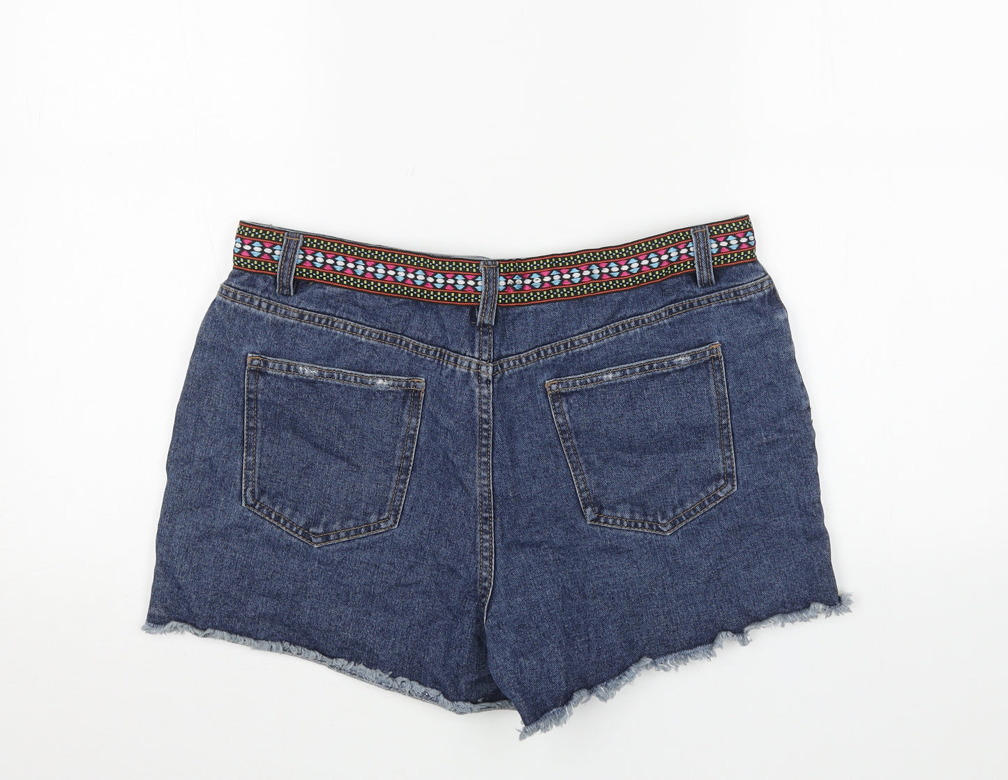 Papaya Womens Blue Cotton Hot Pants Shorts Size 12 Regular Button