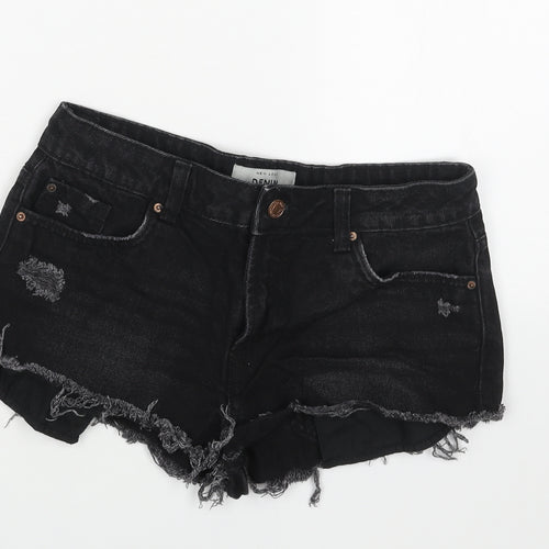 New Look Womens Black Cotton Cut-Off Shorts Size 10 Regular Button