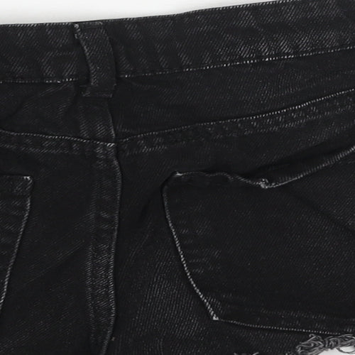 New Look Womens Black Cotton Cut-Off Shorts Size 10 Regular Button