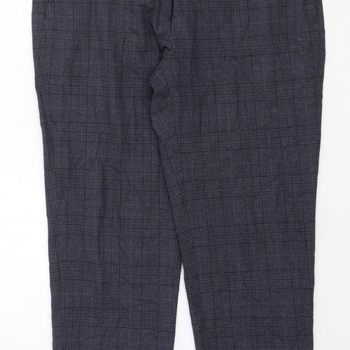 Marks and Spencer Mens Grey Plaid Wool Trousers Size 36 in Regular Zip
