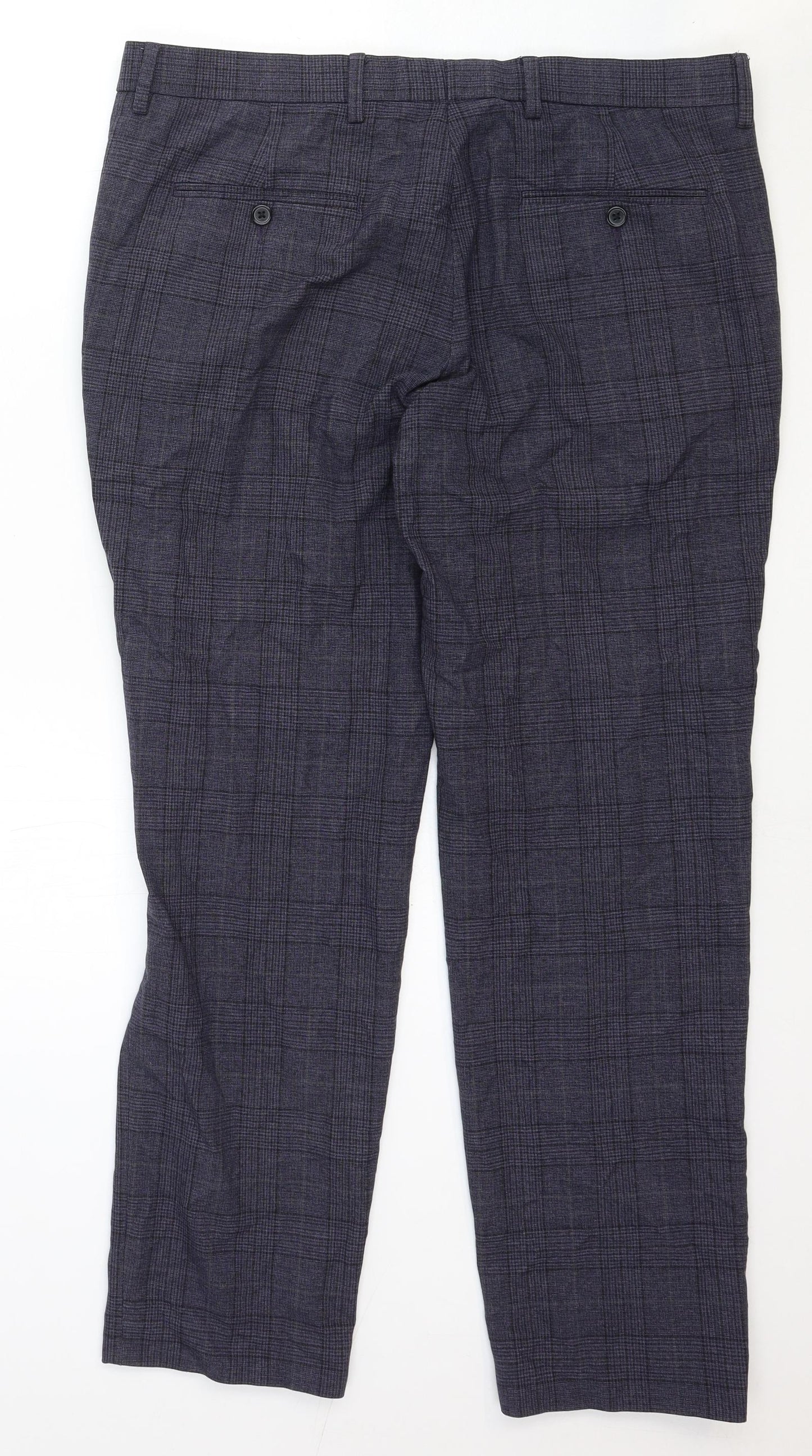 Marks and Spencer Mens Grey Plaid Wool Trousers Size 36 in Regular Zip