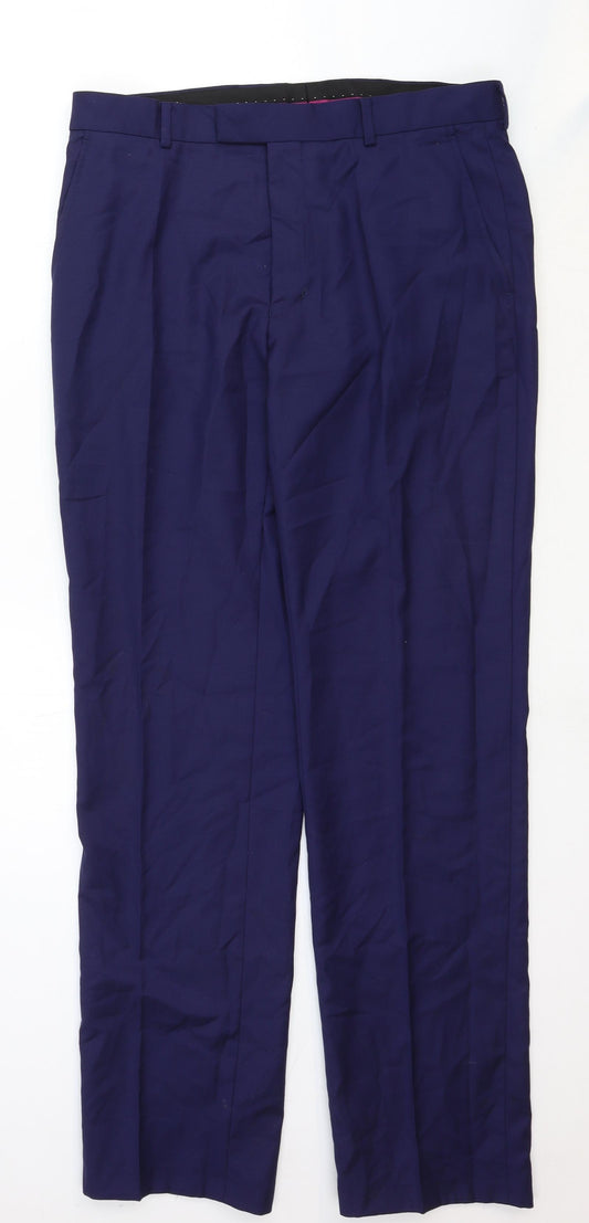 Preworn Mens Blue Cotton Trousers Size 34 in Regular Zip