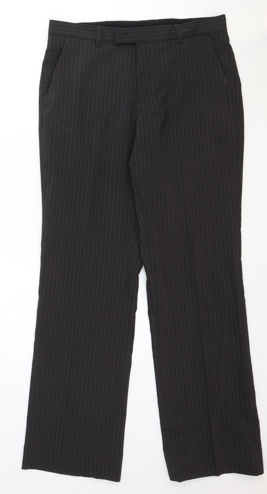 River Island Mens Black Striped Cotton Dress Pants Trousers Size 32 in Regular Zip