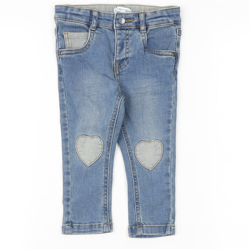 Vertbaudet Baby Blue Cotton Jogger Jeans Size 12 Months L50 cm Button - Heart Patches