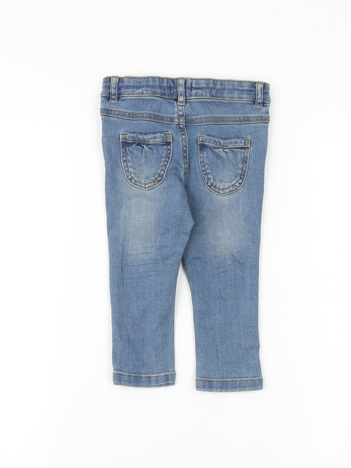 Vertbaudet Baby Blue Cotton Jogger Jeans Size 12 Months L50 cm Button - Heart Patches