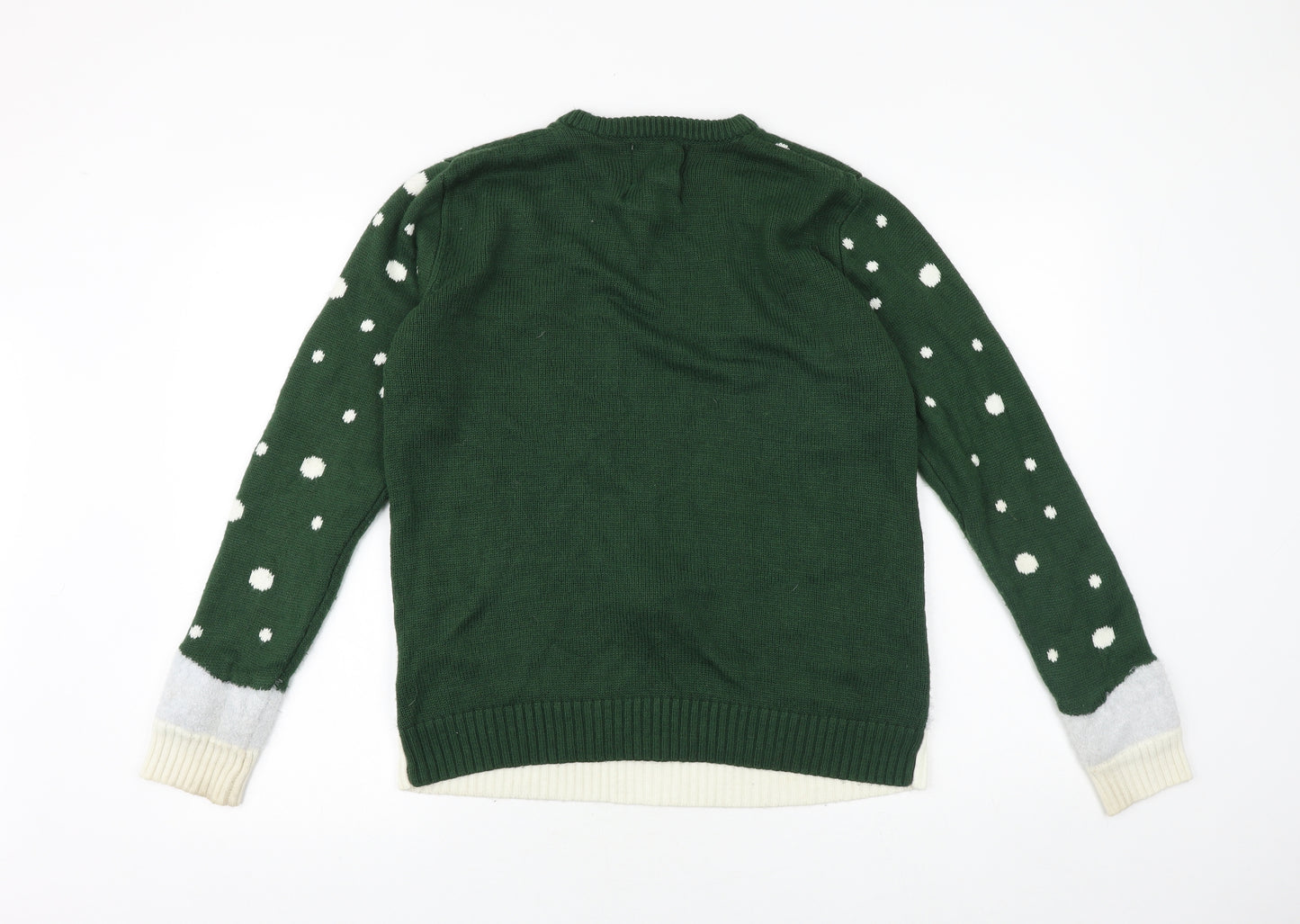 Primark Mens Green Round Neck Geometric Acrylic Pullover Jumper Size M Long Sleeve - Christmas Rudolph