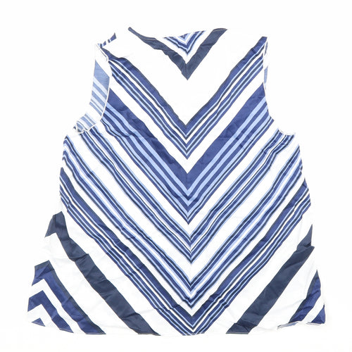 Massimo Dutti Womens Blue Striped Viscose Basic Tank Size 10 V-Neck