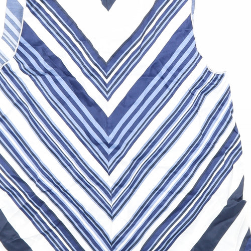 Massimo Dutti Womens Blue Striped Viscose Basic Tank Size 10 V-Neck
