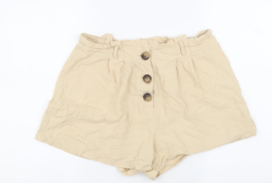 SheIn Womens Beige Viscose Hot Pants Shorts Size L L3 in Regular Button