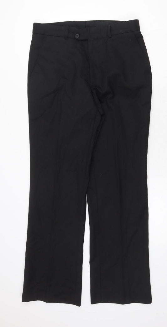 Preworn Mens Black Polyester Trousers Size 32 in Regular Zip