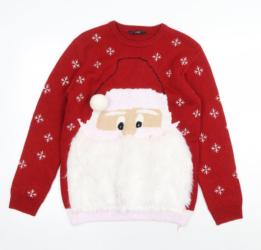 George Girls Red Round Neck Acrylic Pullover Jumper Size 13-14 Years Pullover - Christmas Santa