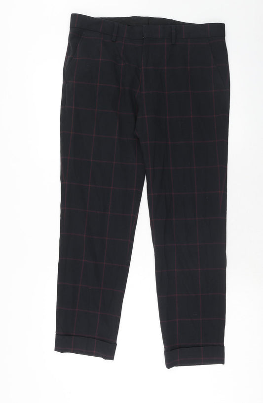 ASOS Mens Blue Check Polyacrylate Fibre Trousers Size 32 in L32 in Regular Hook & Eye