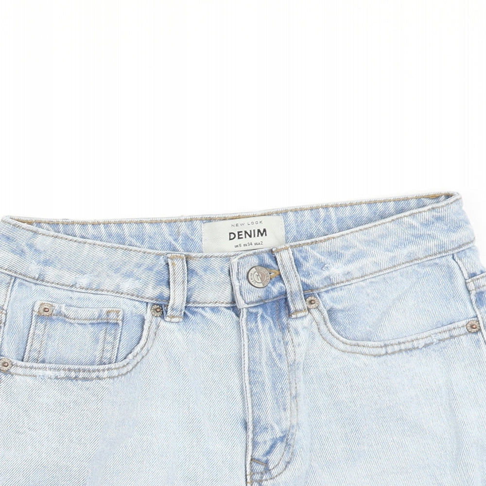New Look Womens Blue Cotton Cut-Off Shorts Size 6 Regular Zip