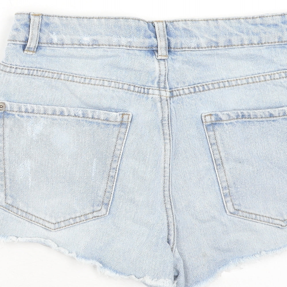 New Look Womens Blue Cotton Cut-Off Shorts Size 6 Regular Zip