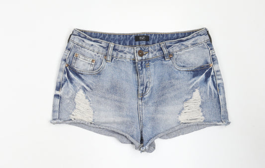 F&F Womens Blue Cotton Cut-Off Shorts Size 10 Regular Zip