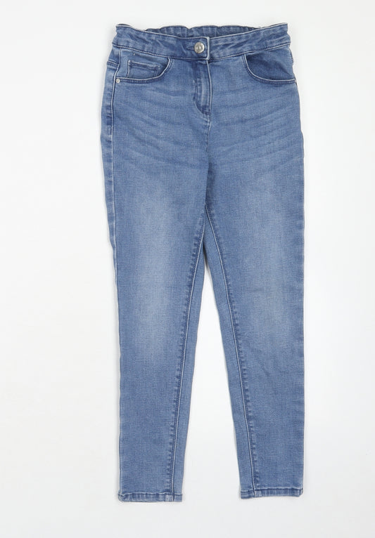 Matalan Girls Blue Cotton Skinny Jeans Size 9 Years Regular Zip