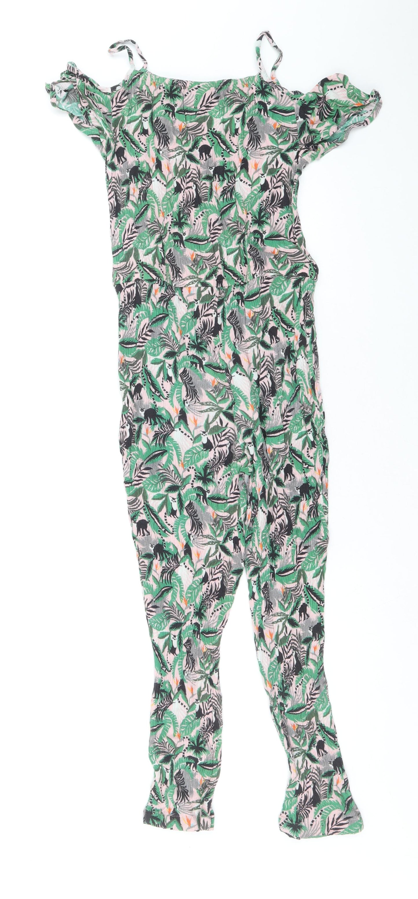 NEXT Girls Green Geometric Viscose Jumpsuit One-Piece Size 10 Years Pullover - Leaf Print