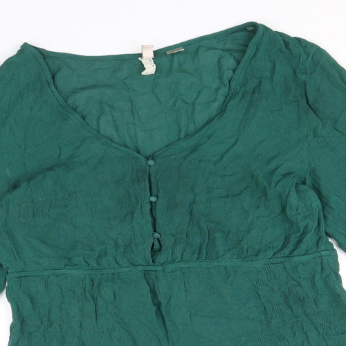 H&M Womens Green Viscose Romper One-Piece Size 16 Button