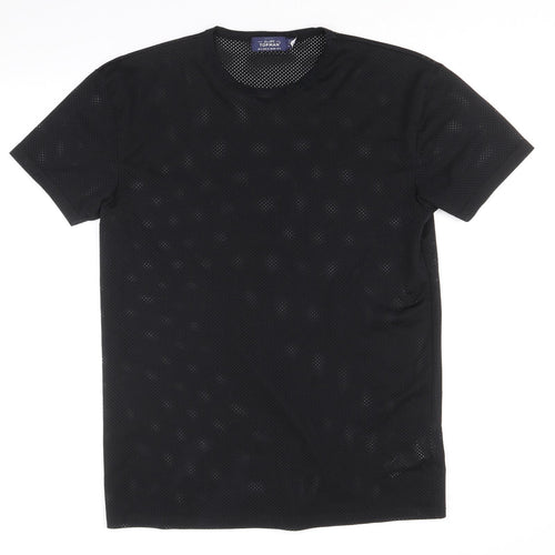 Topman Mens Black Polyester T-Shirt Size S Round Neck - Fishnet