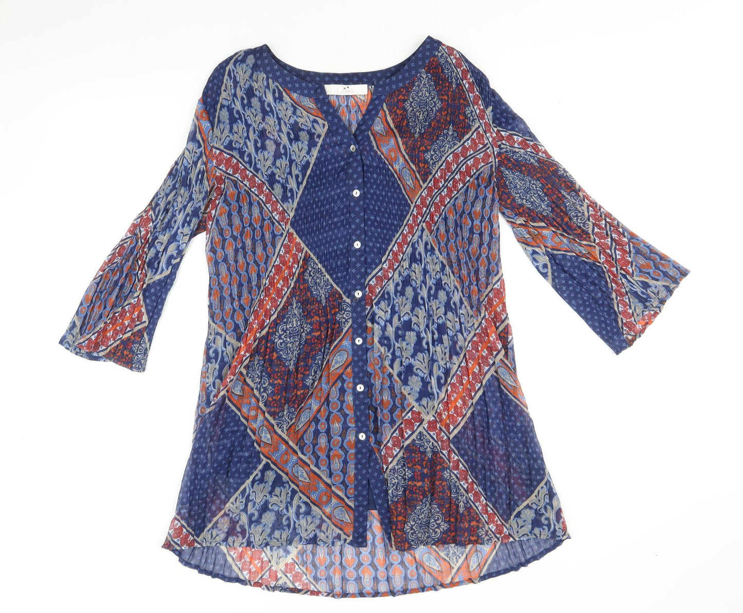 Julipa Womens Blue Geometric Polyester Kaftan Size 12 V-Neck Button