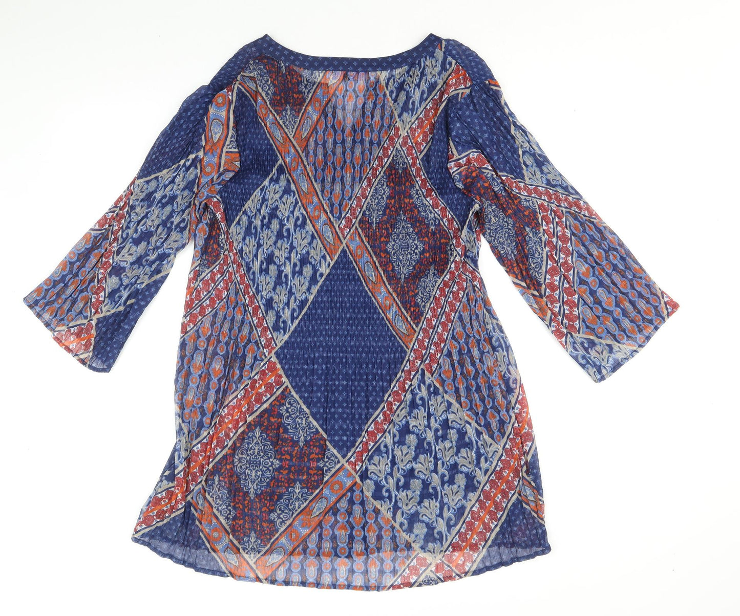 Julipa Womens Blue Geometric Polyester Kaftan Size 12 V-Neck Button
