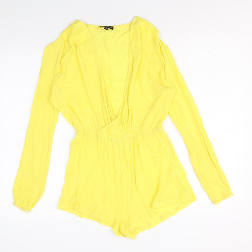 PRETTYLITTLETHING Womens Yellow Viscose Playsuit One-Piece Size 10 Pullover