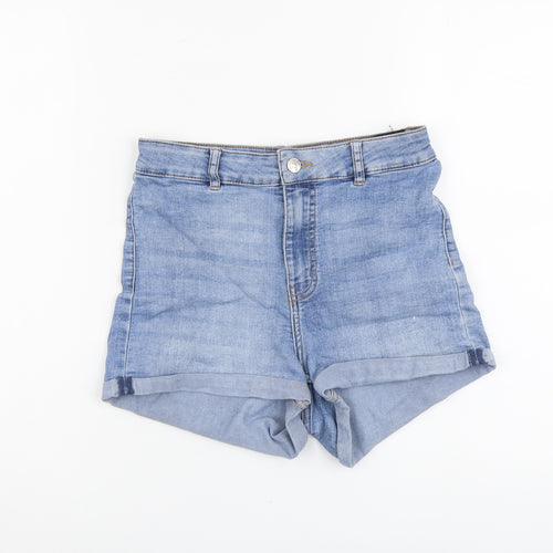 H&M Womens Blue Cotton Mom Shorts Size 10 L3 in Regular Button