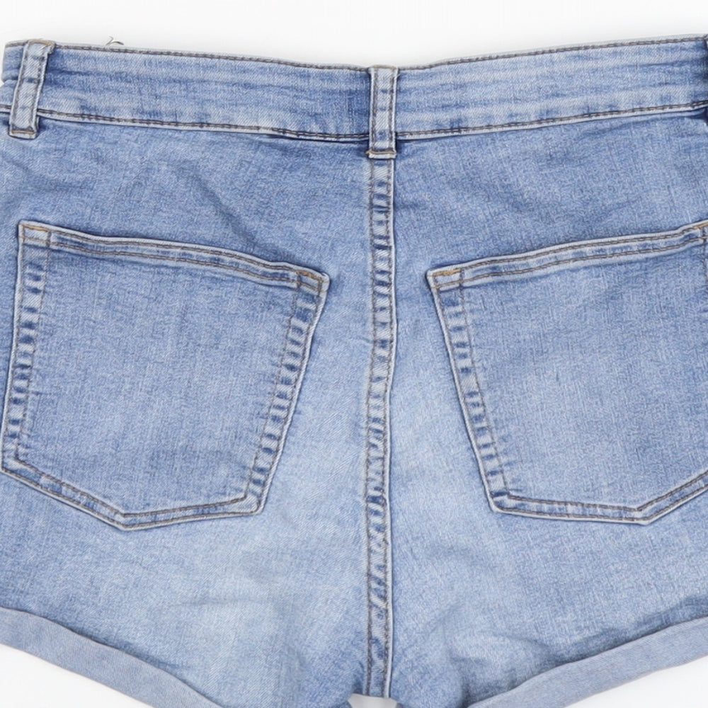 H&M Womens Blue Cotton Mom Shorts Size 10 L3 in Regular Button