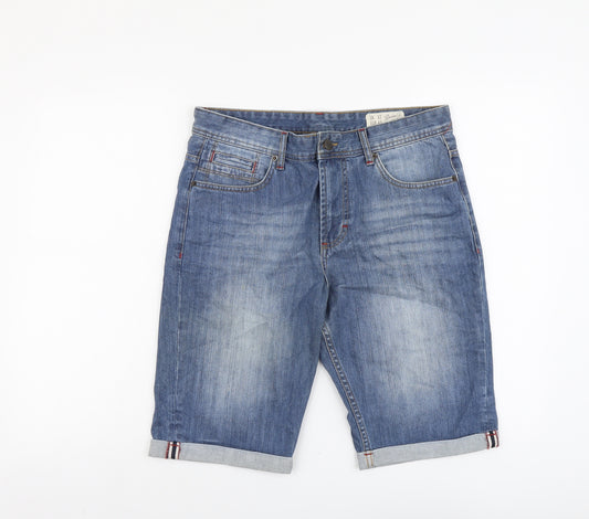 Denim & Co. Mens Blue Cotton Biker Shorts Size 32 in L11 in Regular Button