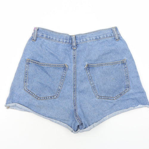 PRETTYLITTLETHING Womens Blue Floral Cotton Hot Pants Shorts Size 10 Regular Zip