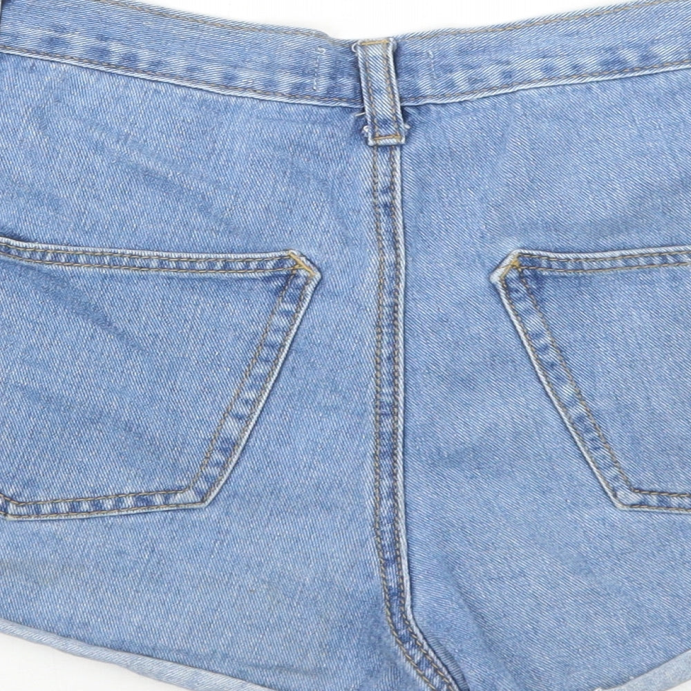 PRETTYLITTLETHING Womens Blue Floral Cotton Hot Pants Shorts Size 10 Regular Zip