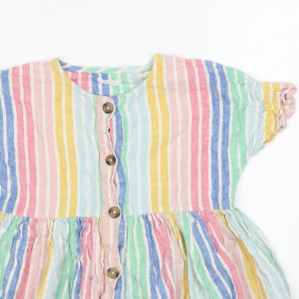 NEXT Girls Multicoloured Striped Viscose Shirt Dress Size 6 Years Round Neck Button