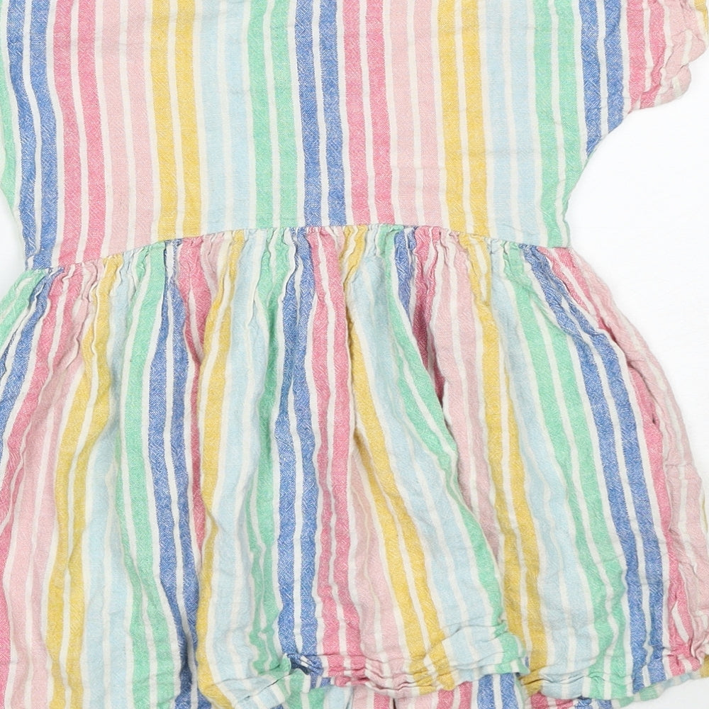 NEXT Girls Multicoloured Striped Viscose Shirt Dress Size 6 Years Round Neck Button