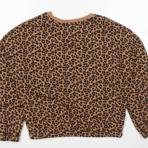 Marks and Spencer Girls Brown Animal Print Cotton Pullover Sweatshirt Size 12-13 Years Pullover - Leopard Print