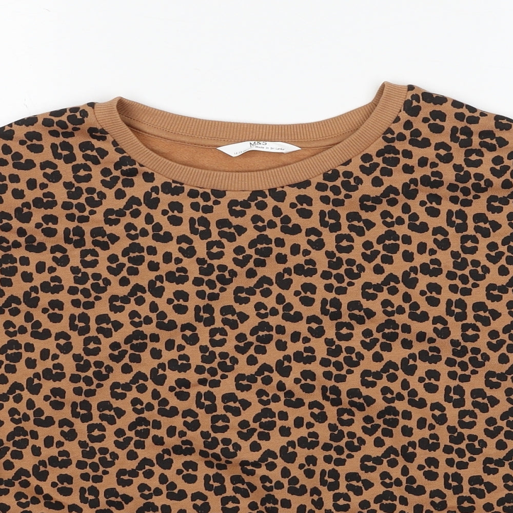 Marks and Spencer Girls Brown Animal Print Cotton Pullover Sweatshirt Size 12-13 Years Pullover - Leopard Print