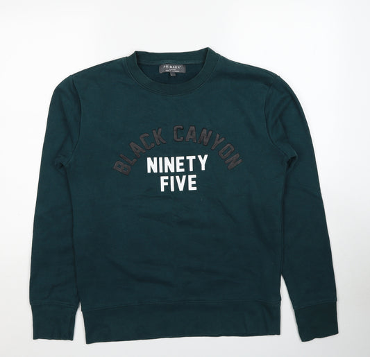 Primark Mens Green Cotton Pullover Sweatshirt Size M - Black Canton Ninety Five