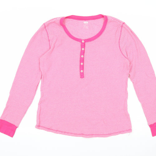 Old Navy Womens Pink Round Neck Striped Cotton Pullover Jumper Size L