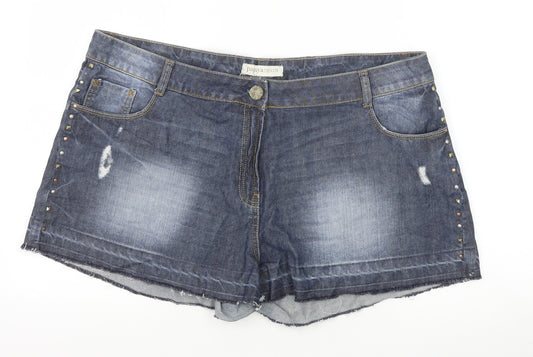Papaya Womens Blue 100% Cotton Hot Pants Shorts Size 18 Regular Zip