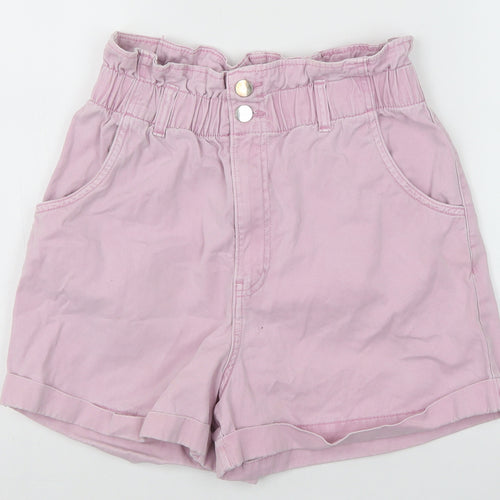 H&M Womens Pink 100% Cotton Paperbag Shorts Size 10 Regular Zip