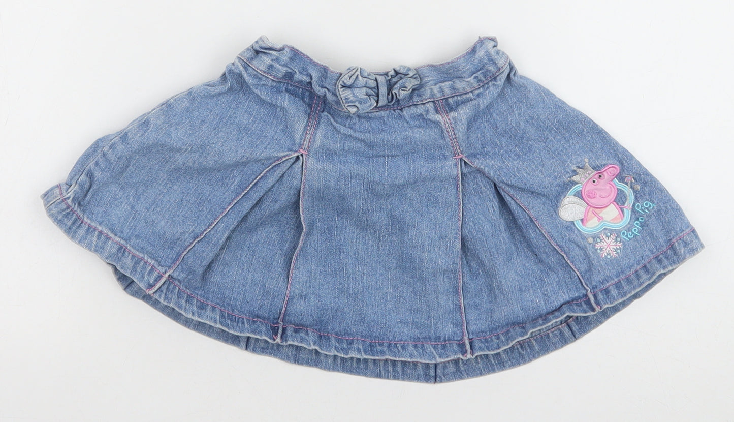 Preworn Girls Blue 100% Cotton Skater Skirt Size 18-24 Months Pull On - Peppa Pig