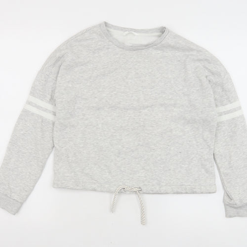 Marks and Spencer Girls Grey Cotton Pullover Sweatshirt Size 12-13 Years Drawstring