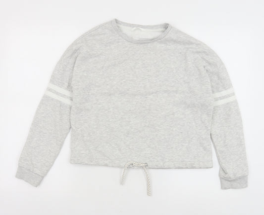 Marks and Spencer Girls Grey Cotton Pullover Sweatshirt Size 12-13 Years Drawstring