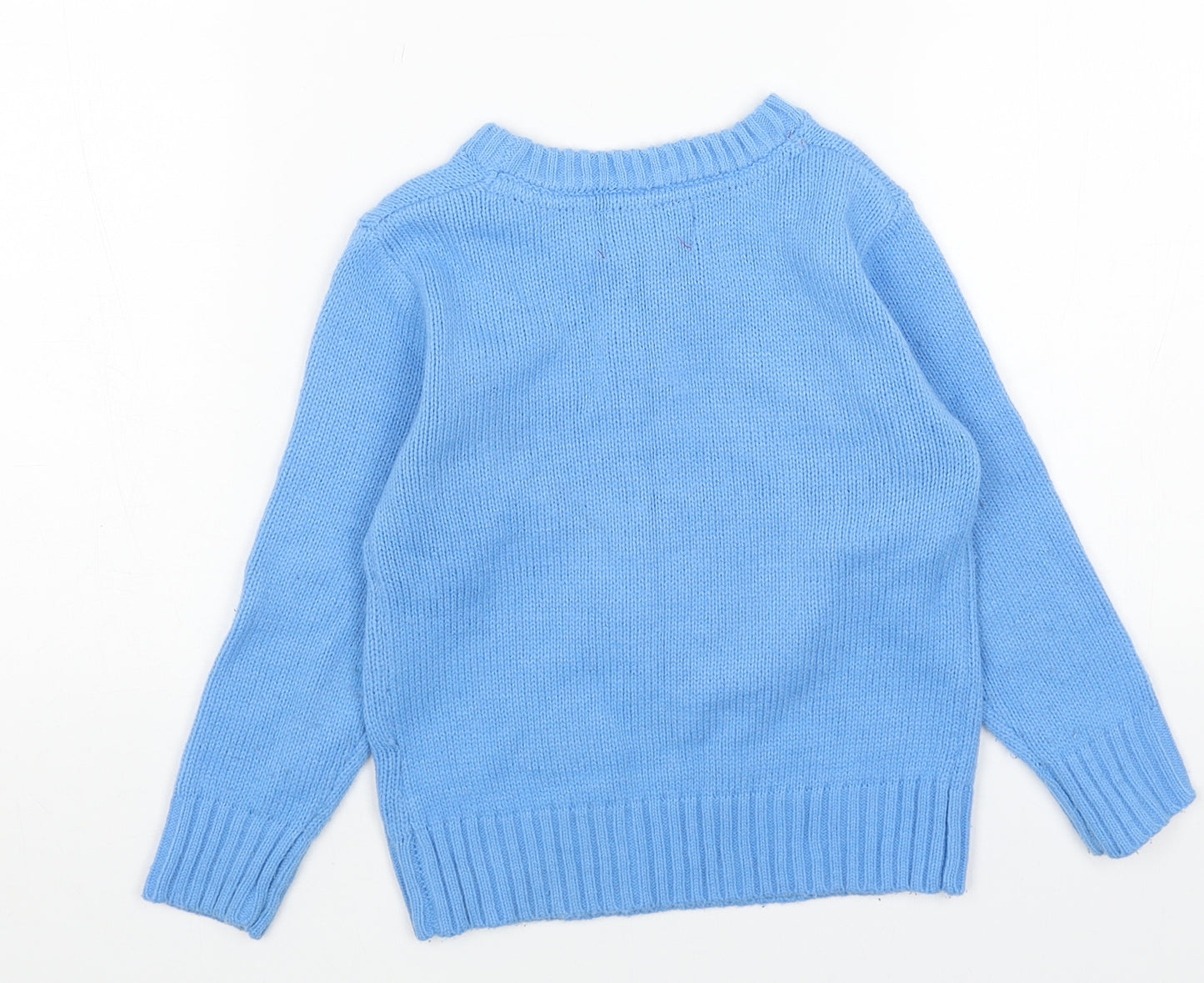 FESTIVE FUN Boys Blue Round Neck Acrylic Pullover Jumper Size 3-4 Years Pullover - Snowman