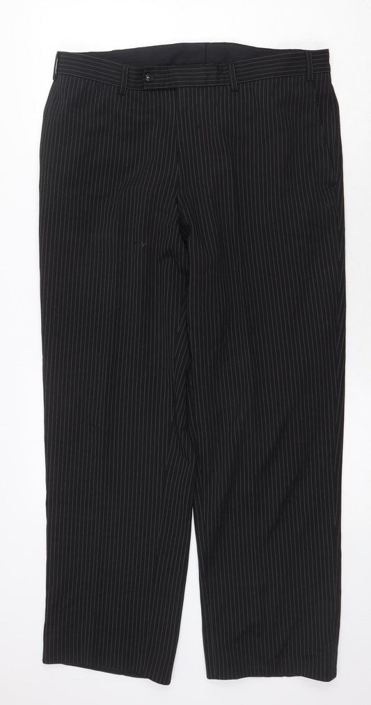 Preworn Mens Black Striped Polyester Dress Pants Trousers Size 38 in Regular Zip