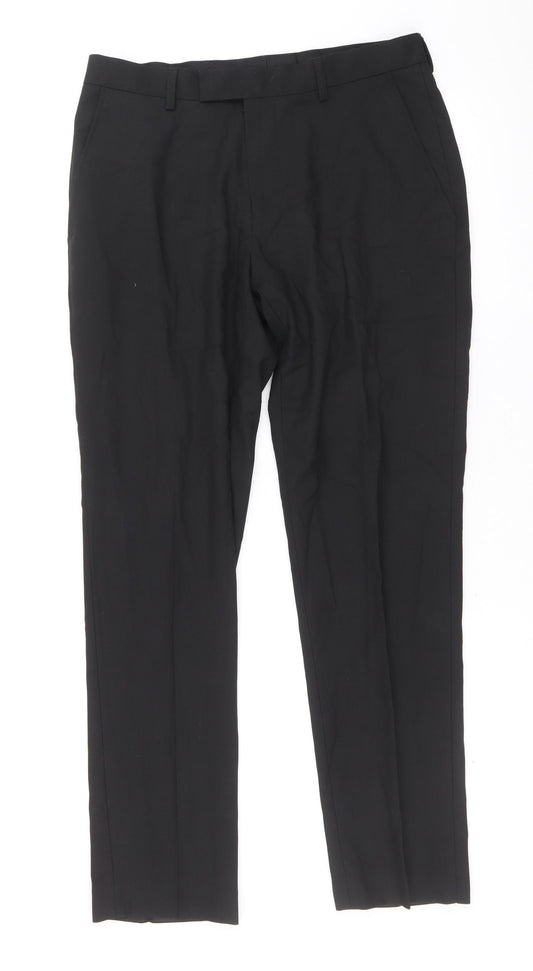 Marks and Spencer Mens Black Polyester Dress Pants Trousers Size 30 in Regular Zip