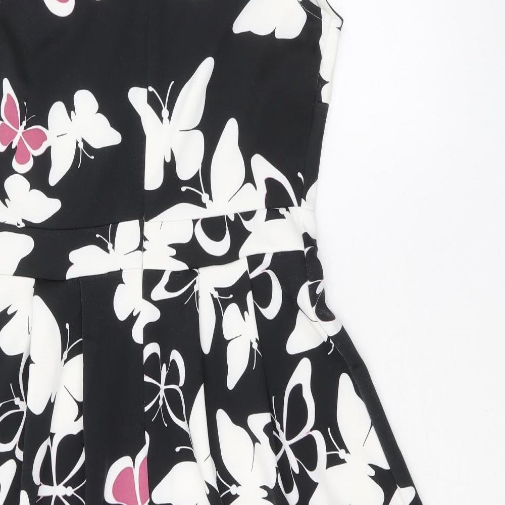 Body Flirt Womens Black Geometric Polyester Fit & Flare Size 8 Round Neck Zip - Butterfly Pattern